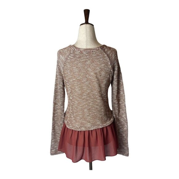 Ya Los Angeles Burgundy Knit Metallic Gold Thread And Ruffled Hem Blouse M - Picture 2 of 6